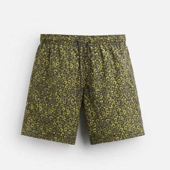 NWT - Zara Long Animal Print Swimming Trunks – Pistachio – Size Medium - Picture 1 of 6